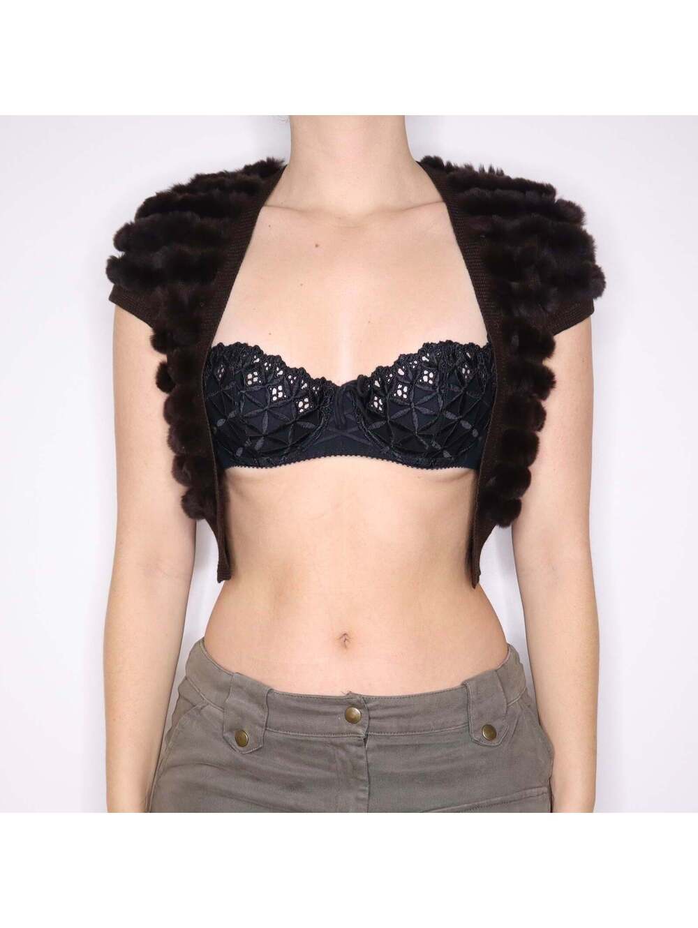 Y2K BCBG Brown Rabbit Fur Bolero (S/M)